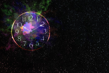 Wall Mural - explosion in galaxy with clock,abstract background.