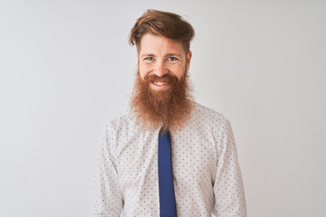 Poster - Young redhead irish businessman standing over isolated white background with a happy and cool smile on face. Lucky person.