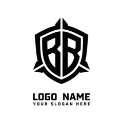 Wall Mural - initial BB letter with shield style logo template vector. shield shape black monogram logo