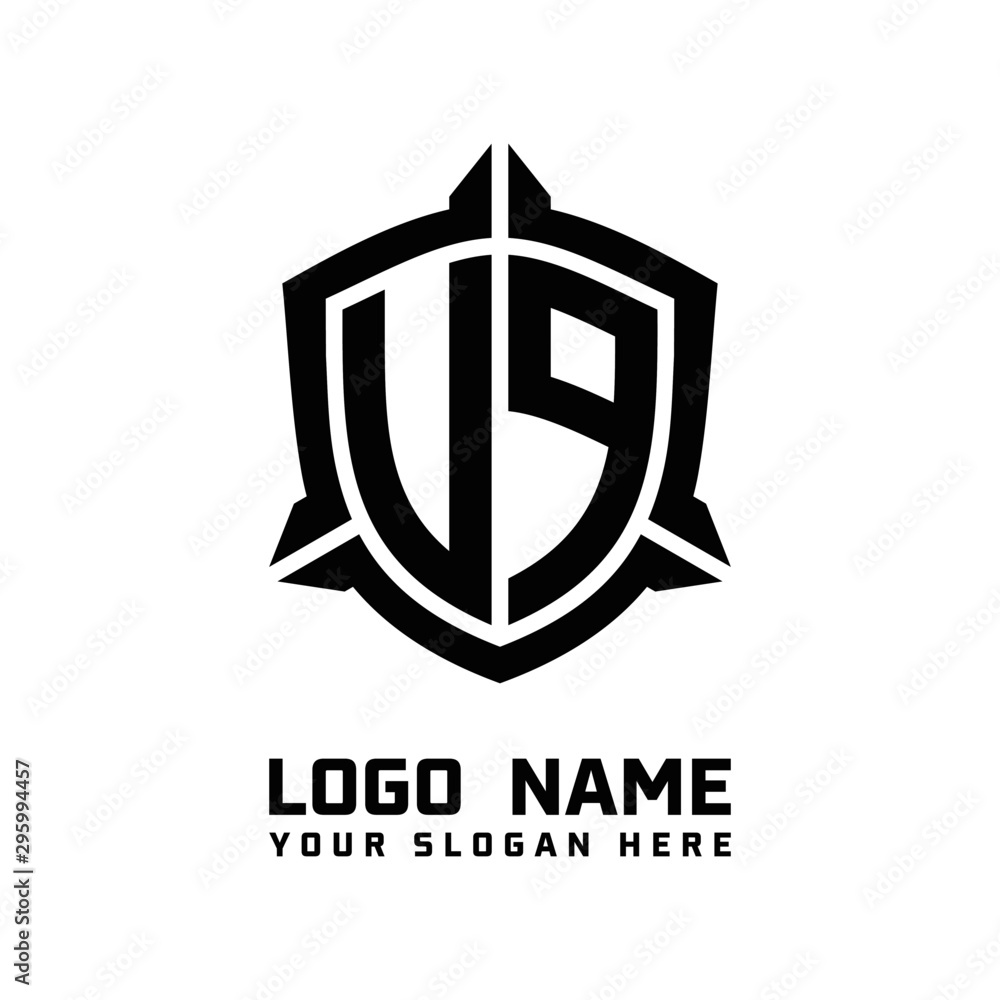 initial UP, VP letter with shield style logo template vector. shield ...