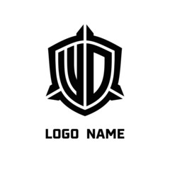 initial WO letter with shield style logo template vector. shield shape black monogram logo