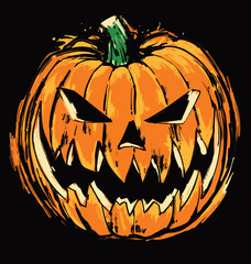 Edgy, loose, dry brush illustration of a Halloween Jack ‘o Lantern.