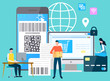 © robu_s - Smartphones and computer with payment security, shopping and delivering. Online system of paying money, characters with laptops. Vector illustration in flat cartoon style