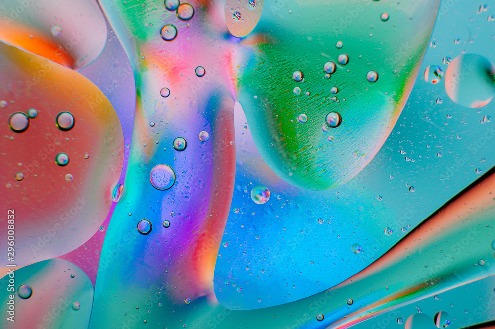 Abstract colorful macro background of oil drops - obrazy, fototapety, plakaty 