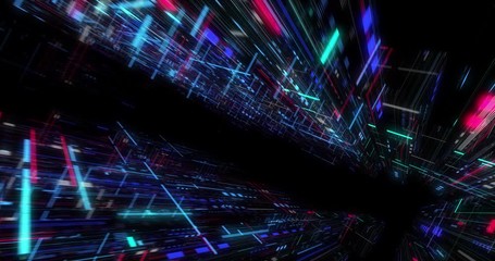Wall Mural - seamless fly through of abstract circuitry with digital grid background, data deep learning computer