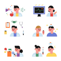 Wall Mural - cute doctor and patient character. flat design style minimal vector illustration.