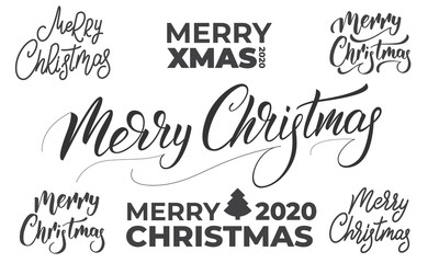 Wall Mural - Merry Christmas lettering set. Christmas text labels typographic design