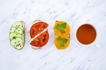 Wall Mural - Veggan sandwiches with tea top view