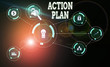 © Zofia - Conceptual hand writing showing Action Plan. Concept meaning detailed plan outlining actions needed to reach goals or vision Woman wear work suit presenting presentation smart device