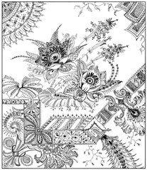  Fabric texture, floral vintage, black and white seamless, home textile, upholstery texture wrap.