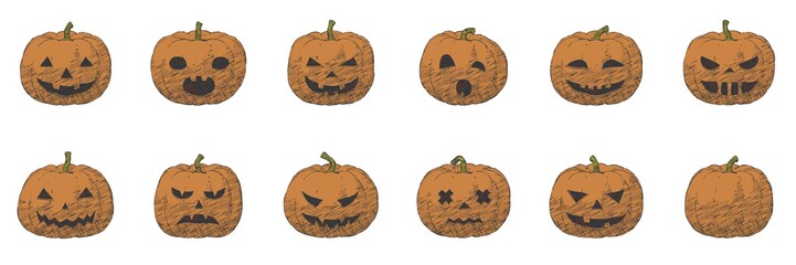 Pumpkin hand drawn sketch Halloween illustration