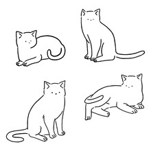 Minimal Line Cats Set, Cute Cats Doodle, Hand Drawn Style Vector Illustration.