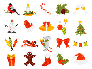 Christmas set. Collection of cute winter holiday decoration.