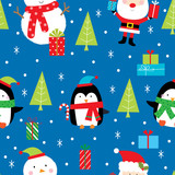 Fototapeta Dinusie - christmas seamless pattern with cute christmas character