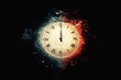 canvas print picture - old clock on black background at midnight or midday