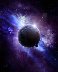 Wall Mural - beautiful bright illustration - planet in space in purple tones