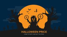 Happy Halloween Sale Banner For Website. Halloween Holiday Event. Flash Sale On Halloween. Halloween Vector Illustration