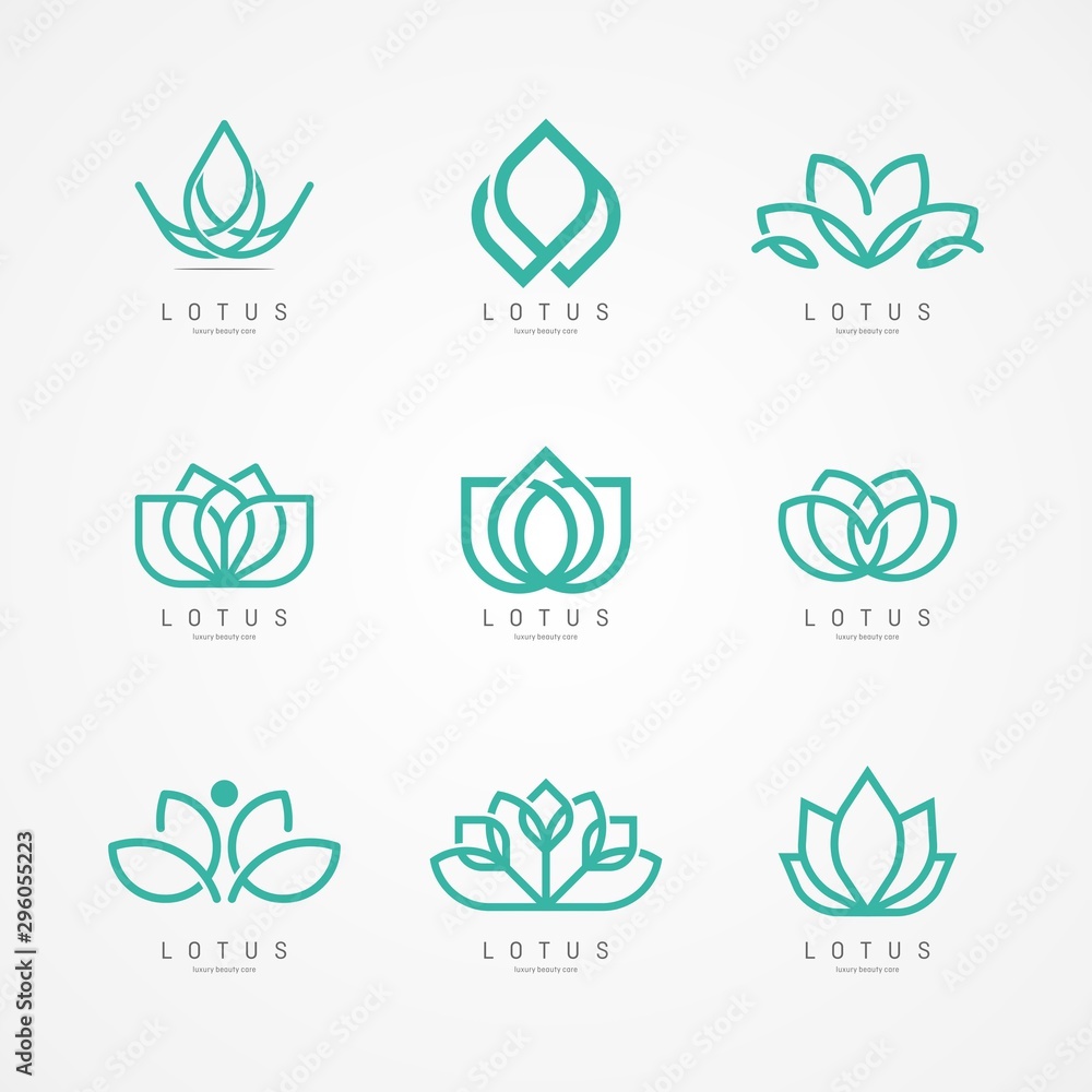 Linear lotus icon. Lotus logo vector template set design - obrazy, fototapety, plakaty 