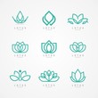 Linear lotus icon. Lotus logo vector template set design