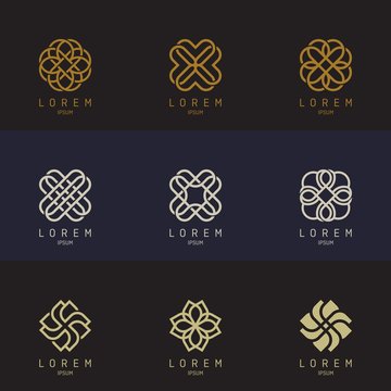 Geometric logo template set. Vector ornamental symbols