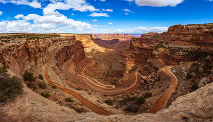 Panorama of Shafer Trail, Canyonlands National Park near Moab, Utah, USA.