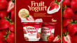 Fresh strawberry fruit yogurt ads