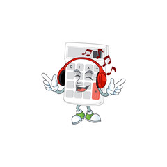 Sticker - Listening music white calculator in the character mascot