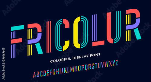 Cuadros en Lienzo Stencil font. Colorful condensed alphabet and line font