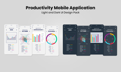 Wall Mural - Productivity Mobile Application - Light and Dark UI Design  Pack