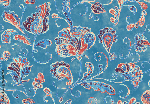 Dekoracja na wymiar  dachowka-paisley-akwarela-kwiatowy-wzor-kwiaty-flores-tulipany-liscie-orientalny-indyjski-tradycyjny-recznie-malowany-kolor-wody-kaprysny-bezszwowy-druk-antyczny-projekt-abstrakcyjne-tlo-stiukowe-indie