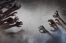  Crowd Of Stretched Zombie Hands Halloween Theme, Render 3D