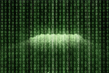 an abstract green and black binary code background image.