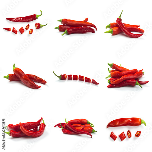 Cuadros en Lienzo Set of Red chili pepper isolated on a white background