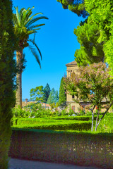 Poster - Famous garden in the Alhambra at Granada in Spain.