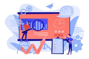 Sticker - Workgroup admit and identify, measure and prioritize, implement a strategy. Risk management team, risk management training and objective concept. Pinkish coral bluevector isolated illustration