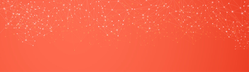 Wall Mural - global social living coral communication horizontal banner with network mesh.