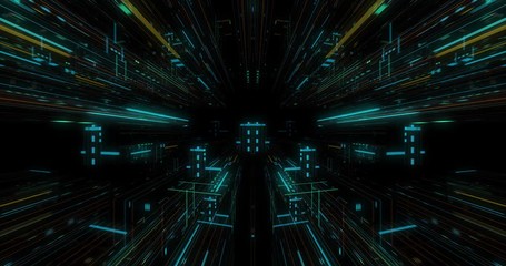 Wall Mural - big data visualization with digital grid motion. analysis of information, cloud computing, internet 