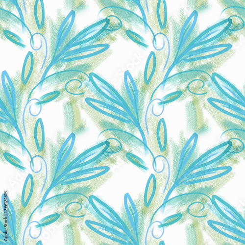 Tapety Turkusowe chalk-leaves-seamless-pattern