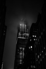 Wall Mural - New York city at night during rain and fog, New York city black and white Image
