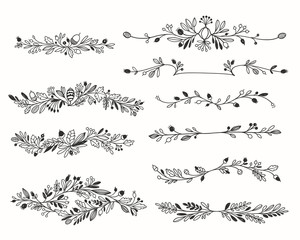 Decorative Hand-drawn Floral Dividers Vector Set