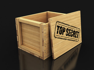 Sticker - Wooden crate with stamp Top secret. Image with clipping path