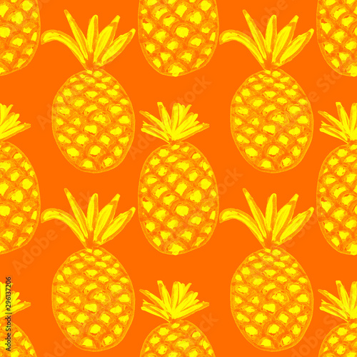 Creative seamless pattern with hand drawn abstract pineapples. Fruity fashion...