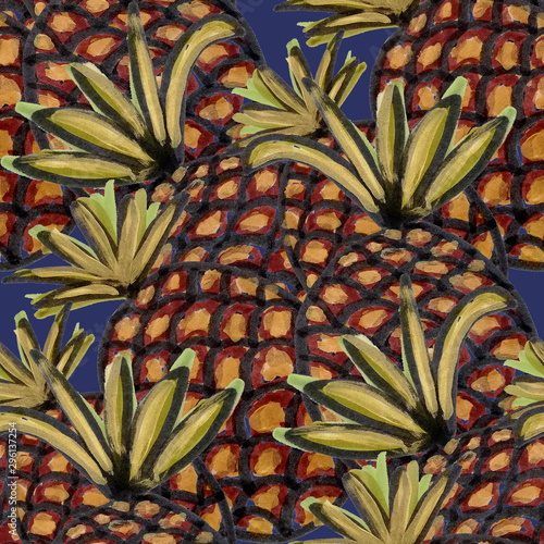 Creative seamless pattern with hand drawn abstract pineapples. Fruity fashion...