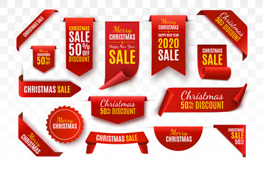 Wall Mural - christmas sale tags collection. red scrolls and banners isolated. merry christmas and happy new year