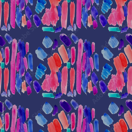 Watercolor seamless pattern with multicolored brush strokes. Abstract texture...