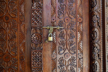 Traditional Wooden Carved Door In Stone Town, Zanzibar, Tanzania, Africa