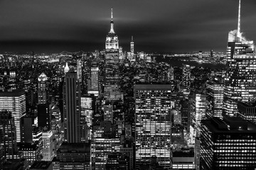 Wall Mural - New York, New York, USA night skyline, view from the Empire State building in Manhattan, night skyline of New York black and white photography