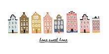 Illustration Of Amsterdam Houses With Lettering