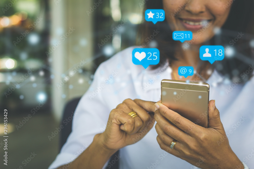 Young woman using smart phone,Social media concept.