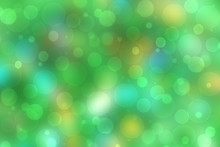 Abstract Bright Spring Or Summer Landscape Texture With Natural Green Bokeh Lights And Yellow Circular Lights With Sunshine. Beautiful Autumn Or Summer Background With Copy Space.